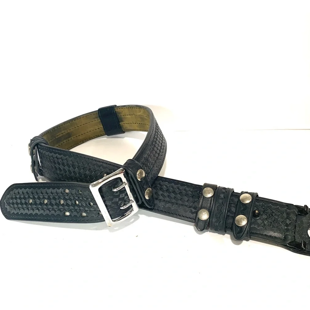 Vintage Sam Browne Basketweave 38” Police Woven Leather Belt